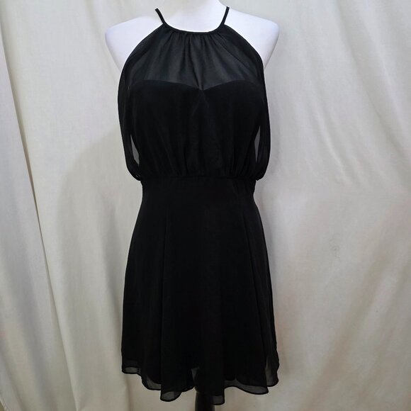 Lulu's Sheer Sweetheart Neckline Halter Formal Black Cocktail Dress, Large - Picture 1 of 10